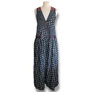 Vintage 90s Pellini Jumpsuit Sz Medium Black Floral Polka Dot Wide Leg Romper